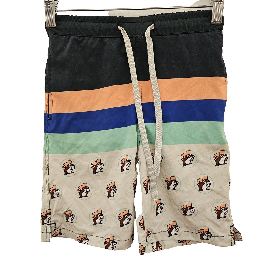 Boys Buc-ee's Swim Trunks XXS Color Block Striped Beaver Logo Shorts Surfer